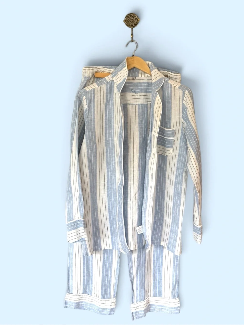 Serena & Lily Porto Linen Pajama Set • Chambray Blue Stripe • NWOT Size M